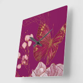 Horloge Carrée Papillon rose (Angle)