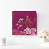 Horloge Carrée Papillon Rose (Maison)