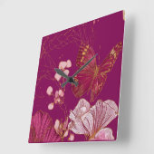 Horloge Carrée Papillon Rose (Angle)