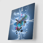 Horloge Carrée Papillon rougeoyant d'effets de belles couleurs (Angle)