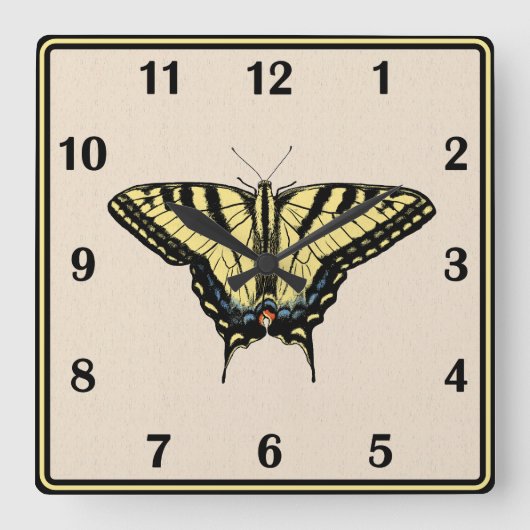 Horloge Carrée Papillon Southwestern jaune Swallowtail (Recto)