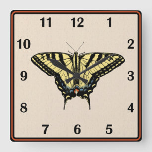 Horloge Carrée Papillon Southwestern jaune Swallowtail