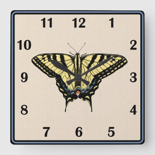 Horloge Carrée Papillon Southwestern jaune Swallowtail (Recto)