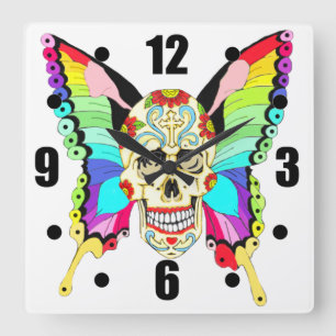 Horloge Carrée Papillon Sugar Skull
