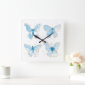 Horloge Carrée Papillons bleu Watercolor (Maison)