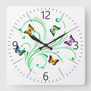 Horloge Carrée Papillons colorés