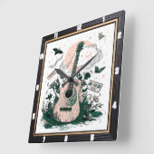 Horloge Carrée Papillons de guitare Cassettes Vintages (Angle)