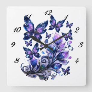 Horloge Carrée Papillons Étincelle Cosmique