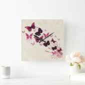 Horloge Carrée Papillons rose motif (Maison)