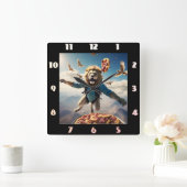 Horloge Carrée parachute des lions avec oiseaux et pizzas (Maison)