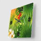 Horloge Carrée Paradis tropical avec un colibri (Angle)