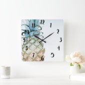 Horloge Carrée Paradis tropical d'île de tropiques d'été d'ananas (Maison)