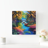 Horloge Carrée Paradis tropical II (Maison)