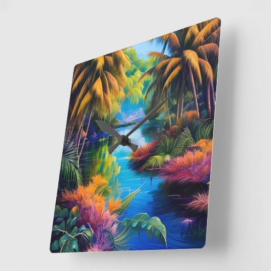 Horloge Carrée Paradis tropical II (Angle)