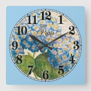 Horloge Carrée Paris et les fleurs bleues