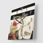 Horloge Carrée Paris Parfum Rose talons et bâton à lèvres (Angle)