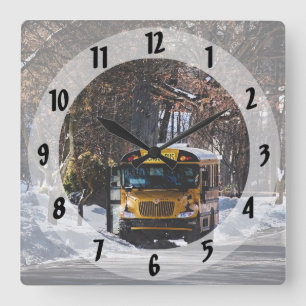 Horloge Carrée Parked School Bus