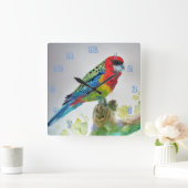 Horloge Carrée Parrot Rosella Oiseaux australiens Aquarelle (Maison)