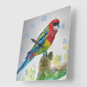 Horloge Carrée Parrot Rosella Oiseaux australiens Aquarelle (Angle)