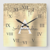 Horloge Carrée Parties scintillant d'or Nom du monogramme de méta (Recto)