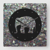Horloge Carrée Parties scintillant en mosaïque argentée Eléphant (Recto)
