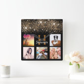 Horloge Carrée Parties scintillant en or noir collage photo (Maison)