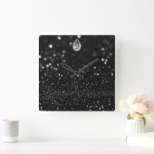 Horloge Carrée Parties scintillant Graphite Diamant Noir Vip mini (Maison)
