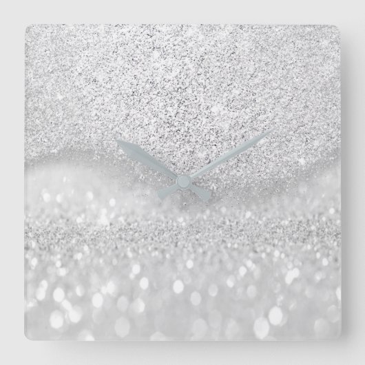 Horloge Carrée Parties scintillant gris argent blanc Ombre minima (Recto)