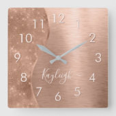 Horloge Carrée Parties scintillant métal Rose or personnalisé (Recto)