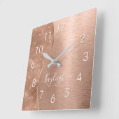 Horloge Carrée Parties scintillant métal Rose or personnalisé (Angle)