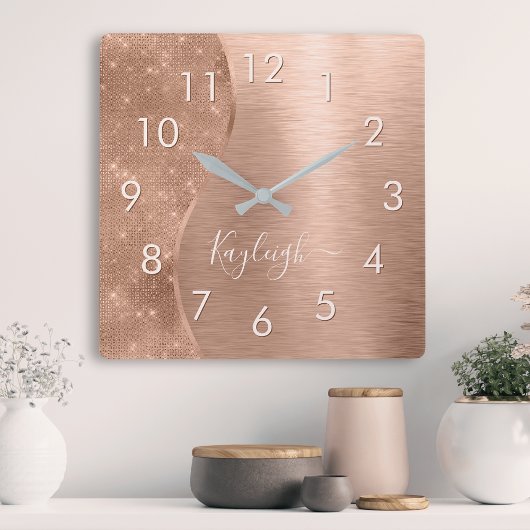 Horloge Carrée Parties scintillant métal Rose or personnalisé