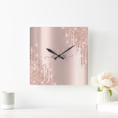 Horloge Carrée Parties scintillant modernes Rose Monogramme or  (Maison)
