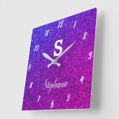 Horloge Carrée Parties scintillant Monogrammes Purple Rose Elégan (Angle)