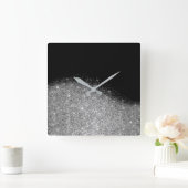 Horloge Carrée Parties scintillant noire gris argent minimal méta (Maison)