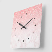 Horloge Carrée Parties scintillant rose et marbre or rose ombre (Angle)