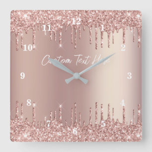 Horloge Carrée Parties scintillant rose Gold Blush personnalisé T