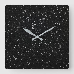 Horloge Carrée Parties scintillant Stars2 - Noir argenté