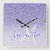 Horloge Carrée Parties scintillant violet moderne étincelles Nom  (Recto)