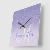 Horloge Carrée Parties scintillant violet moderne étincelles Nom  (Angle)