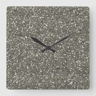 Horloge Carrée Parties scintillantes argentées élégantes