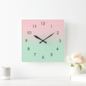 Horloge Carrée Pastel Aesthétique Ombre Gradient Pink Mint Green (Maison)