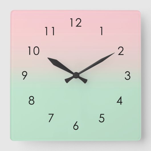 Horloge Carrée Pastel Aesthétique Ombre Gradient Pink Mint Green (Recto)
