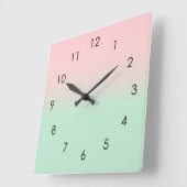 Horloge Carrée Pastel Aesthétique Ombre Gradient Pink Mint Green (Angle)