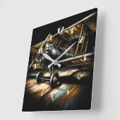 Horloge Carrée Pastel Antique Biplane Avion (Angle)