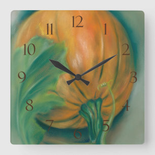Horloge Carrée Pastel de citrouille et de feuille d'automne