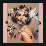 Horloge Carrée Pastel Dessin 1920 Flapper Girl Fumer II<br><div class="desc">Pastel Dessin 1920 Flapper Girl Fumer II</div>