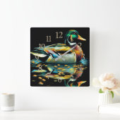 Horloge Carrée Pastel Dessin de canard sur l'eau (Maison)