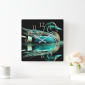 Horloge Carrée Pastel Dessin de canard Turquoise sur l'eau (Maison)