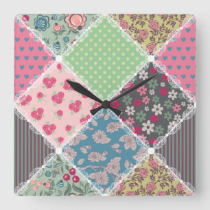 Horloge Carrée Pastel Floral Quilt Carré