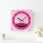 Horloge Carrée Pastel Hearts on Pink Personalized (Maison)